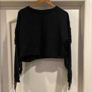 Black Fringe Sleeve Women's Top